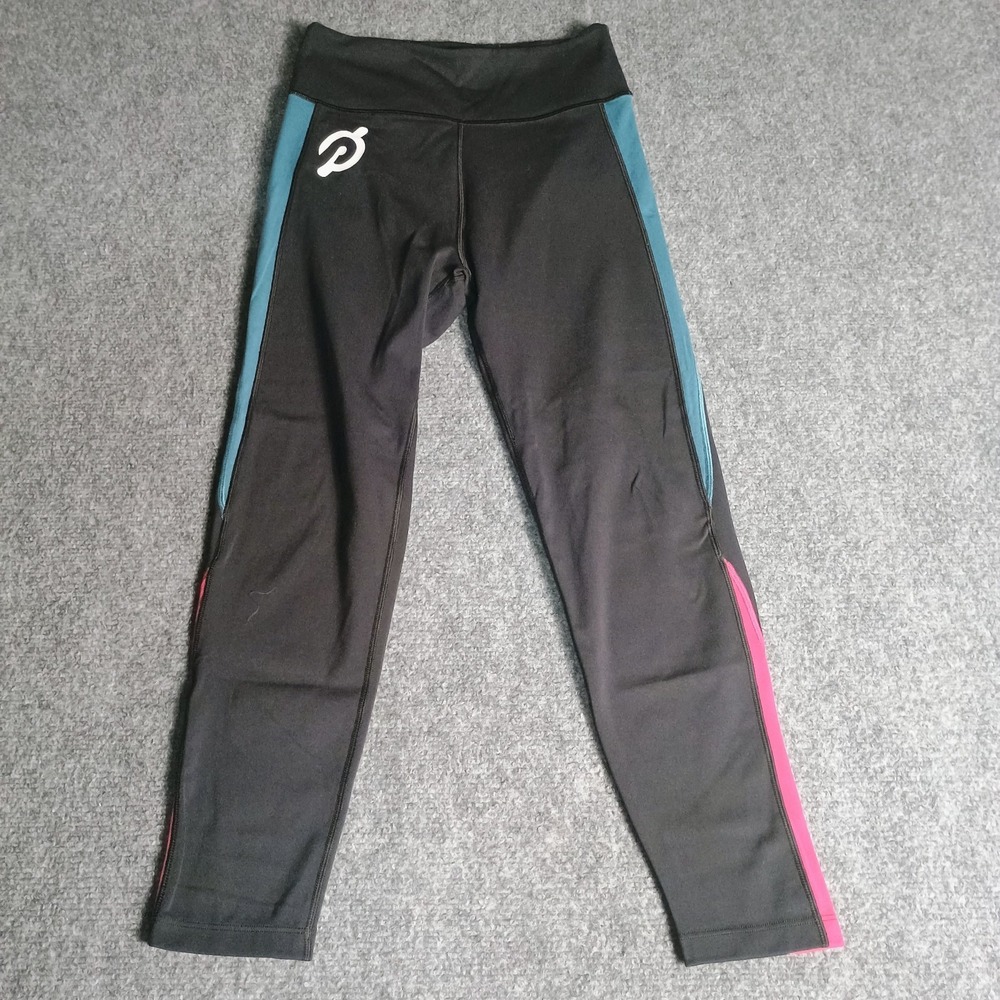 Peloton Women's Cropped Leggings Size M Black Colorblock Pink Blue Athletic...